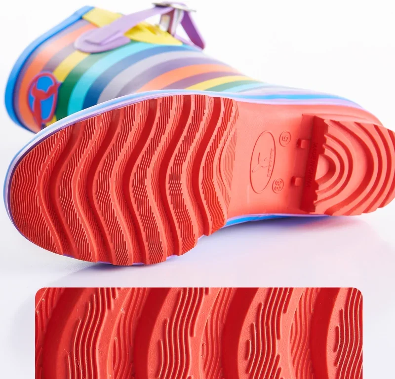 British Women's Rubber Anti Slip Rain Shoes With Printed Midsole