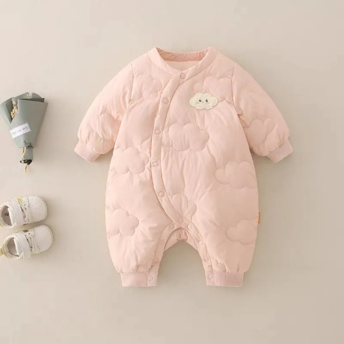 Simple Style Baby Cotton Padded Jumpsuit Winter Cute Cloud Pattern Thermal Outfit Infant Bodysuit for Newborn Toddler