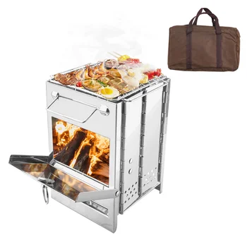 SAIVEINA 야외 캠핑 알루미늄 접이식 화로, 대형 캠핑 및 피크닉 바베큐 화로, 보관 가방, 20x20x35cm