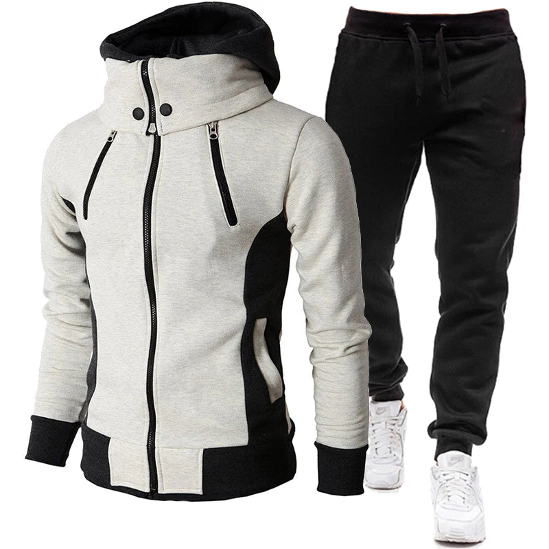 Chándal con capucha para hombre, conjunto de ropa deportiva, Sudadera con capucha y pantalones de chándal, ropa cálida de 2 piezas, trajes de otoño