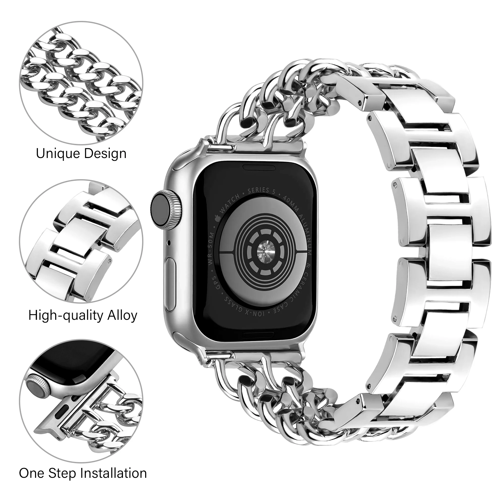 Luxury Stainless Steel Strap for Apple Watch Band 44mm 42mm 45mm 41mm 49mm 38mm 40mm Metal Chain for iWatch Series 9 8 se 7 6 5 image 6