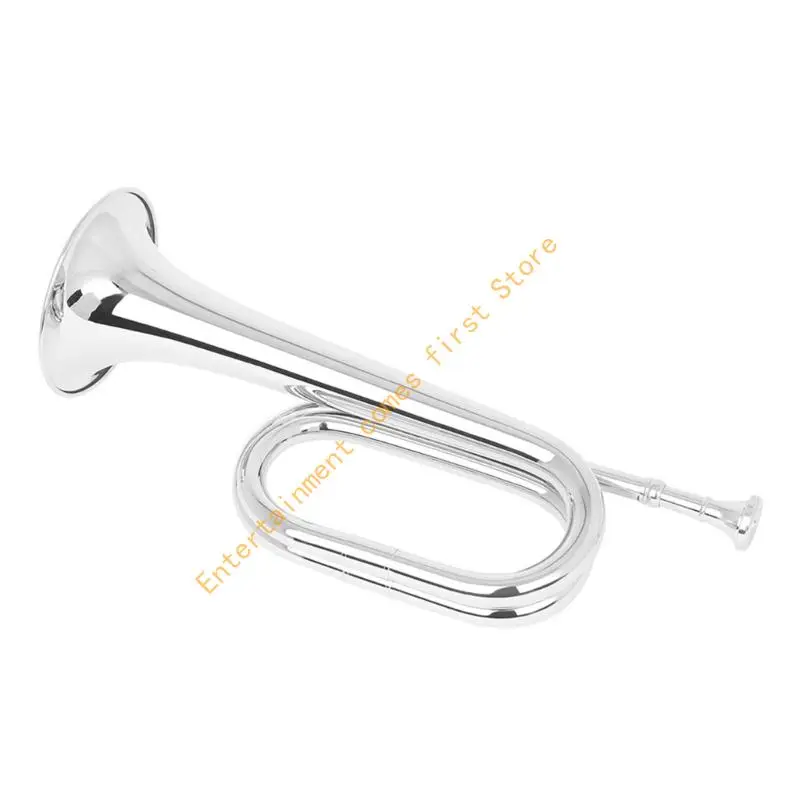 Silver Bugle Horn with Mouthpiece for Student Band Practice and Ceremonies 55KD
