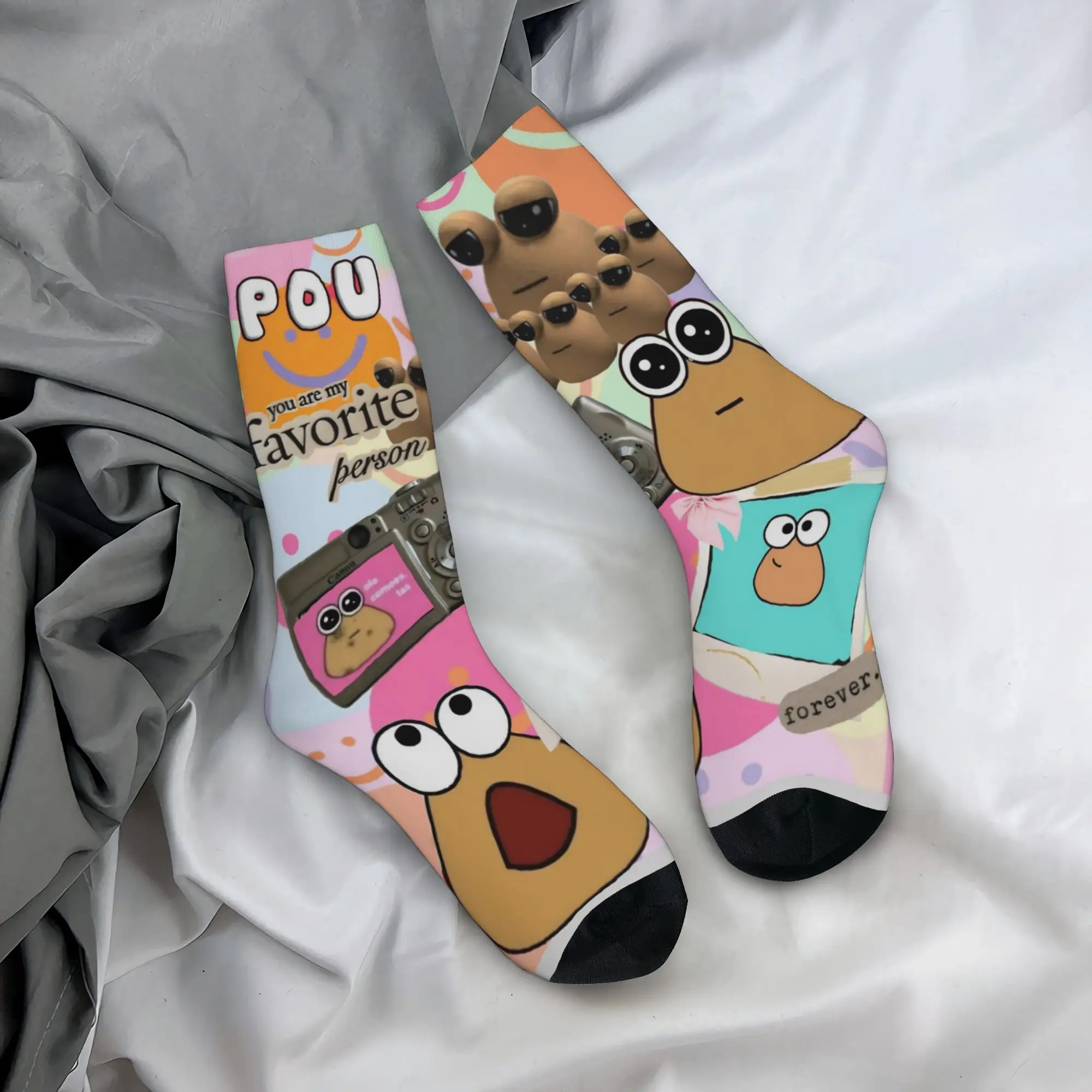 Winter Warm Colorful Men's Women's My Pet Alien Pou Socks Game Cartoon Sweat Absorbing Middle Tube Socks
