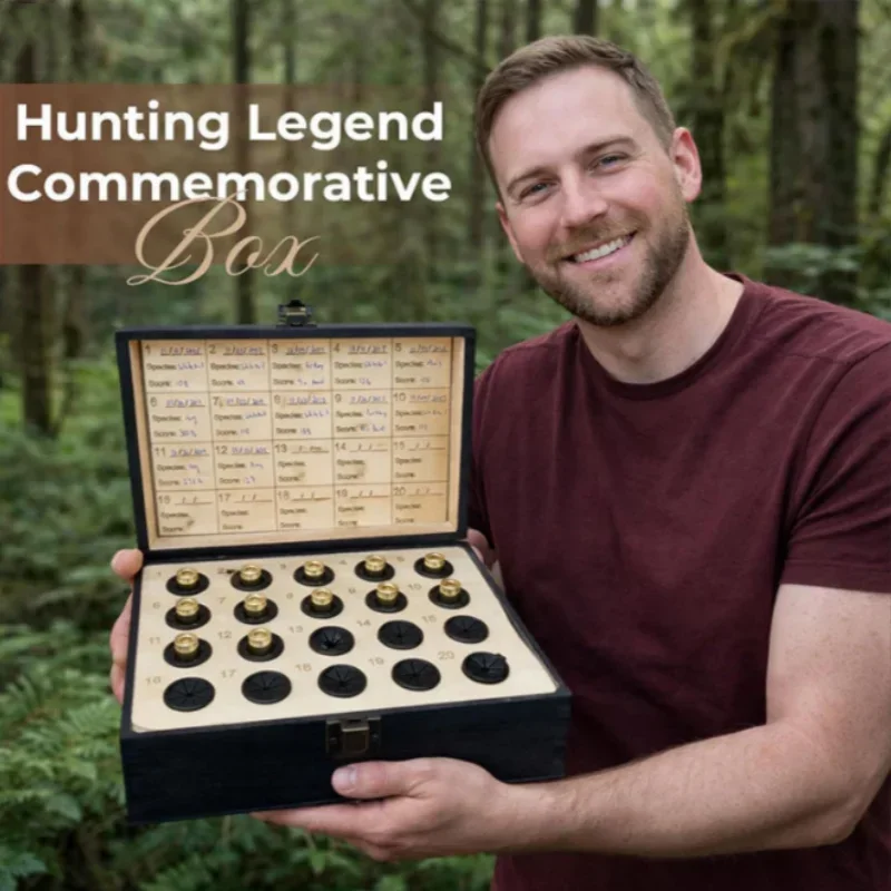 Hunter Memory Box Vintage Keepsake Container with 20 Slots Small Decorative Box with Deer Pattern for Hunter Gift