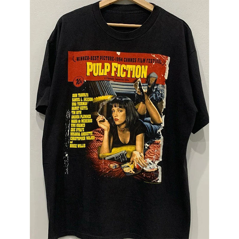 Pulp Fiction Film Trend Brand Printed Short Sleeve European and American Retro Trend Oldschool Heavy Cotton T-shirt