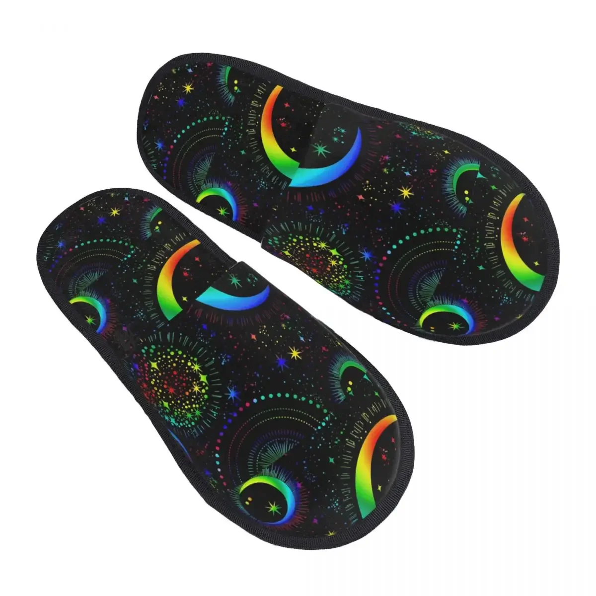 Rainbow Sketched Moons Stars Slipper For Women Men Fluffy Winter Warm Slippers Indoor Slippers