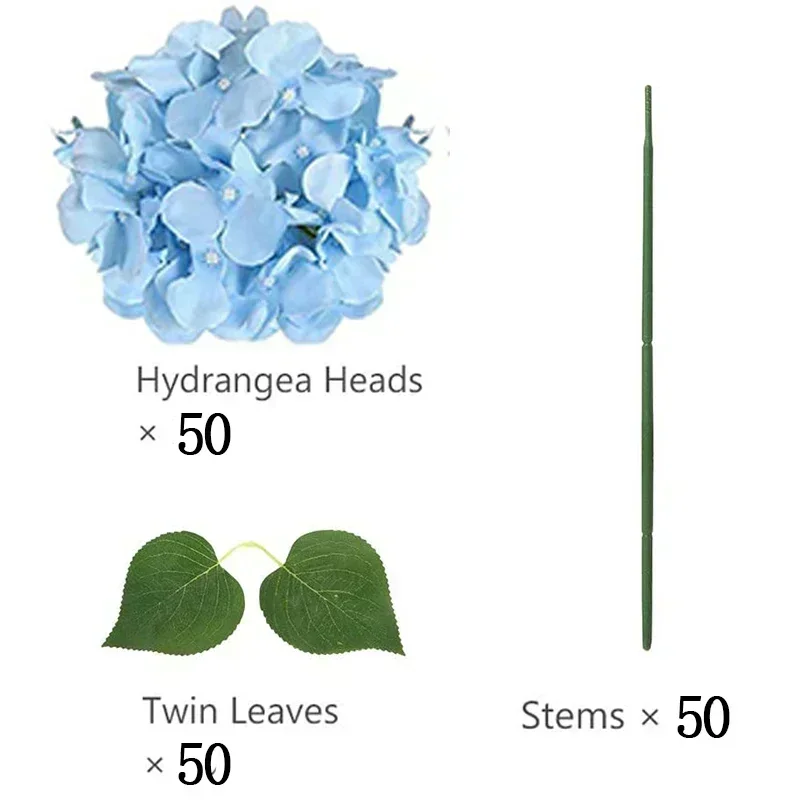 50 stuks kunstmatige hortensia bloemen zijden hortensia hoofden voor bruiloft - afbeelding 1