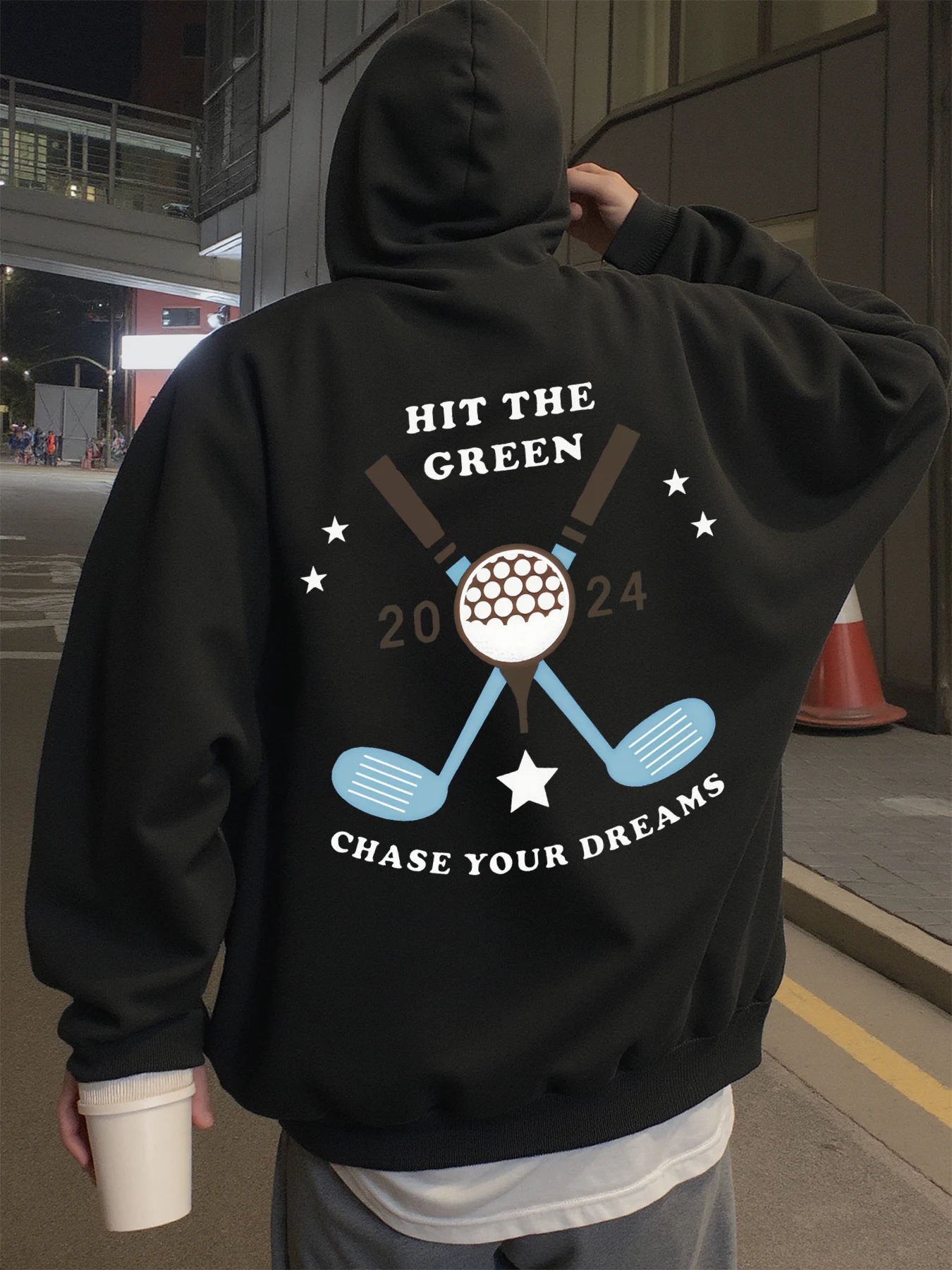 هوديي للرجال ملابس الشارع "Hit the Green Chase Your Dreams" هوديس برسومات للرجال، مناسبة للارتداء في الربيع والخريف والشتاء