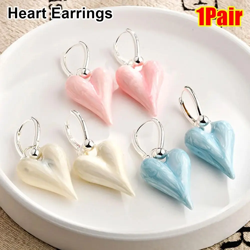 1Pair Heart Shape Heart Earrings Candy Trendy Sweet Temperament Fashion Jewelry Simply Design Ear Accessories Party Gifts