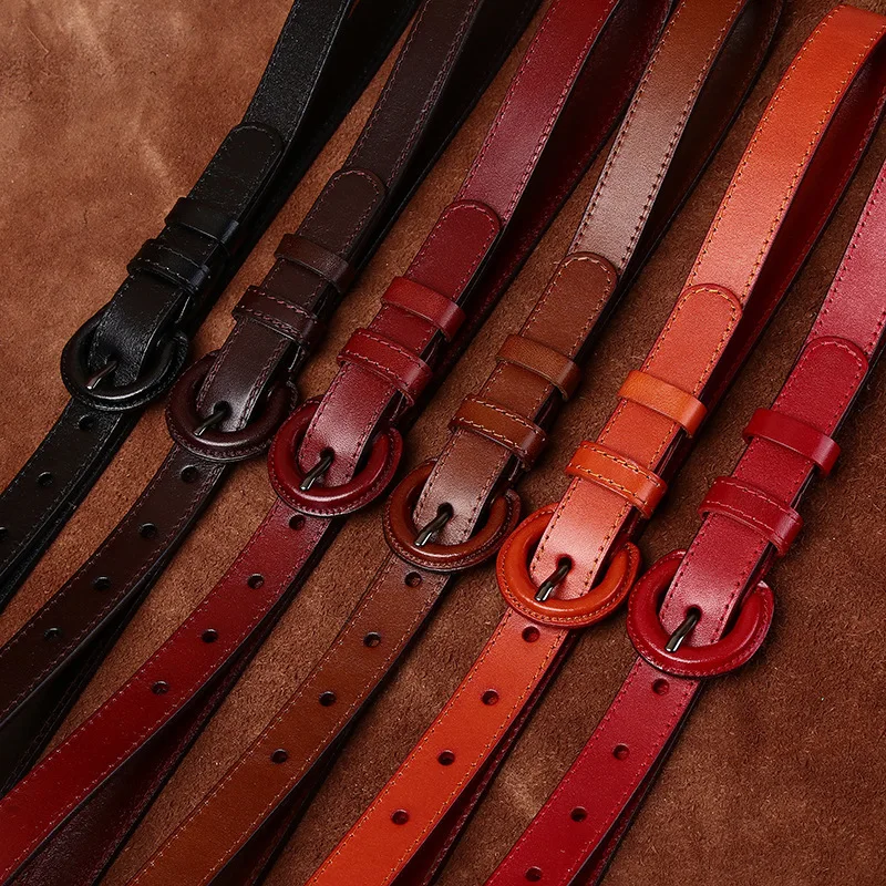 여성을위한 2.2CM 너비 항 알레르기 벨트 정품 가죽 핀 버클 탑 레이어 소 가죽 세련된 단순 다목적 장식