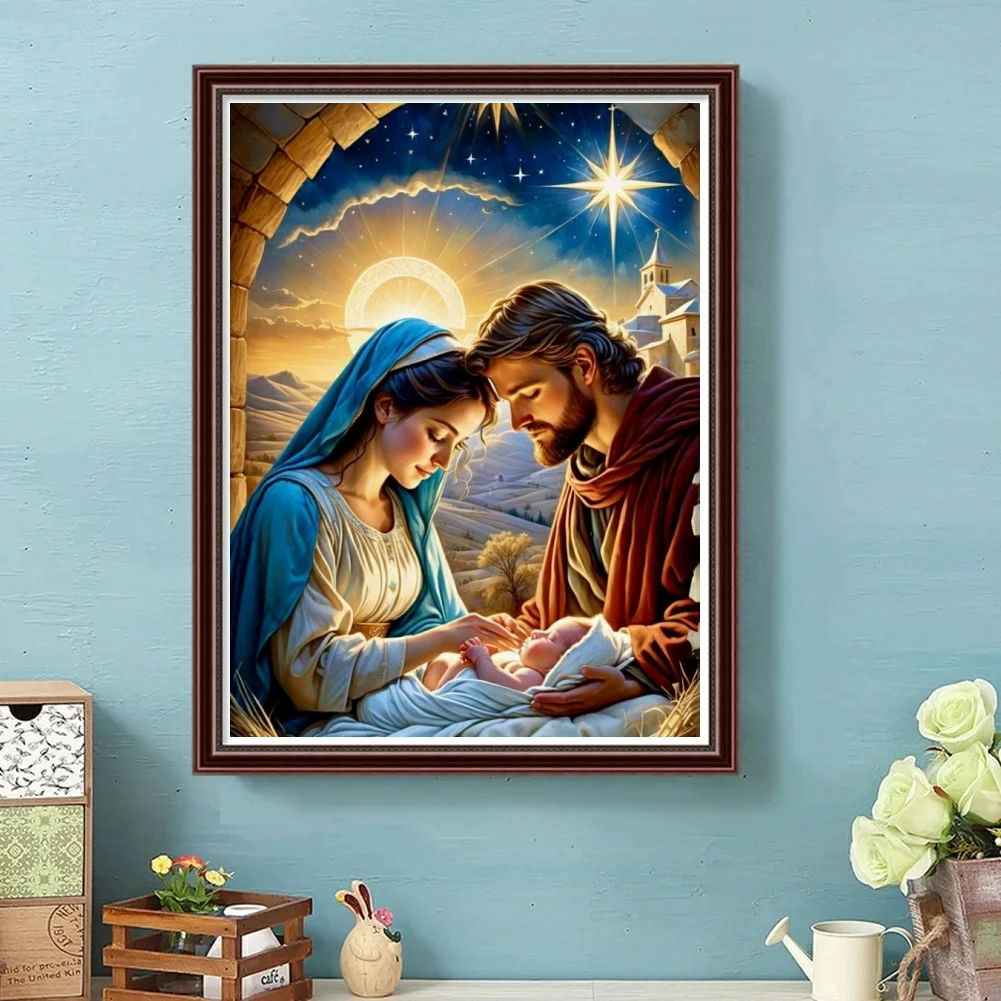 Jesus Nativity Ave Mary and Joseph 5D DIY Diamond Painting Cross Stitch Kit Embroidery Mosaic Picture Religiou Belief Home Decor