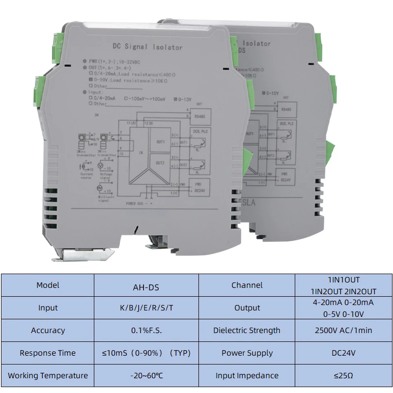 Thermocouple Temperature Signal Isolation K/B/E/J/R/S/T Temperature Sensor 4-20mA 0-20mA 0-5V 10V 35mm DIN Rail RTD Converter