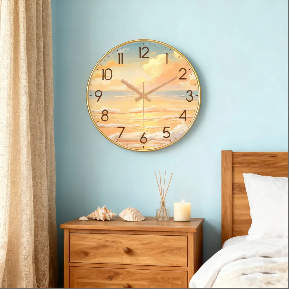 

Nordic Modern Wall Clock Minimalist Oil Painting Style Living Room Balcony Courtyard Creative Quartz Clock Landscape Decoration