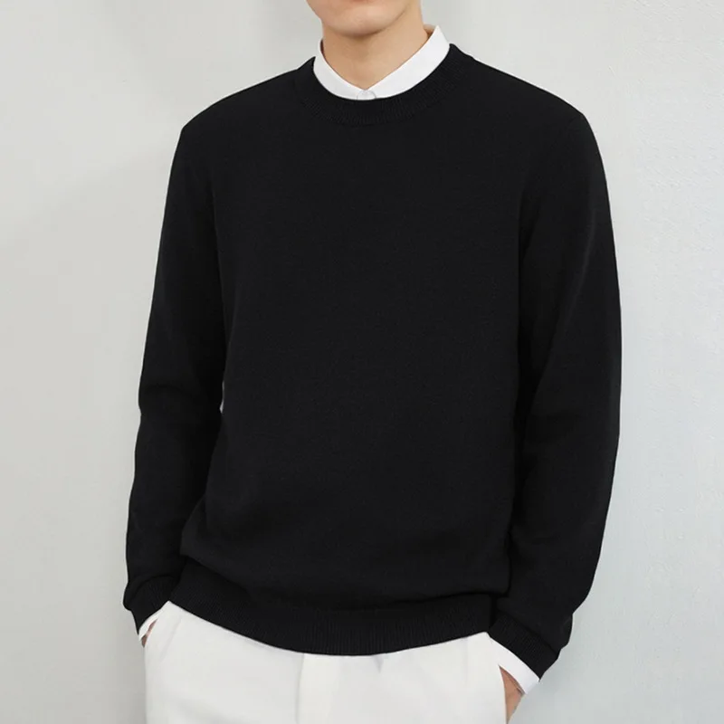 

Bla Thiened round Ne Knitted Sweater Men's Autumn Winter Warm Base Layer Pure Color Woolen irt Casual Sle Breathable
