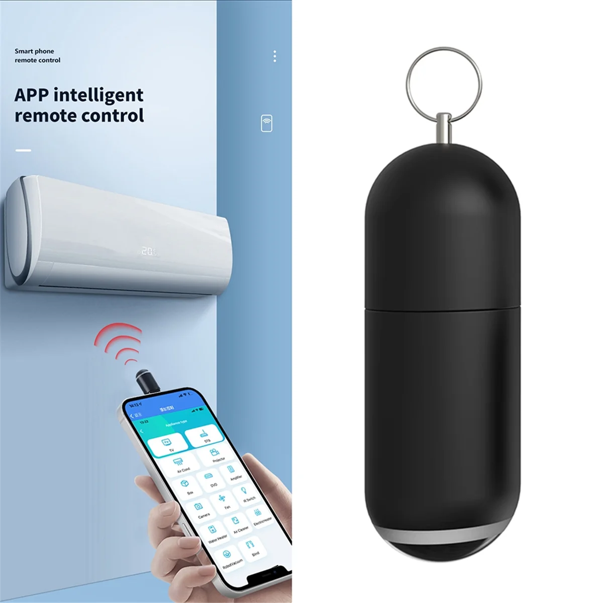 #992B Smart Remote Mini Smartphone IR Remote Controller Infrared TV Remote Control Air Conditione for Apple Interface (Black)