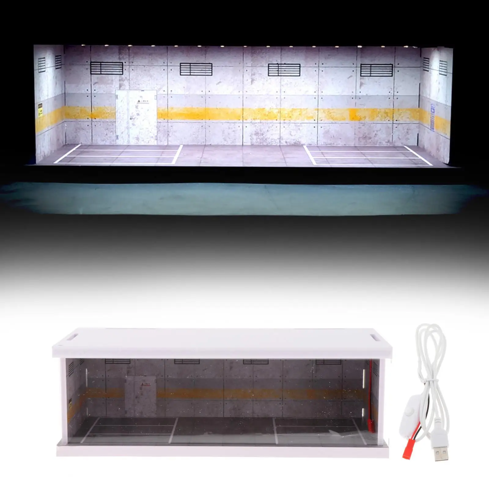 1:64 Parking Lot Container with LED Lights Dustproof PVC Acrylic Protection