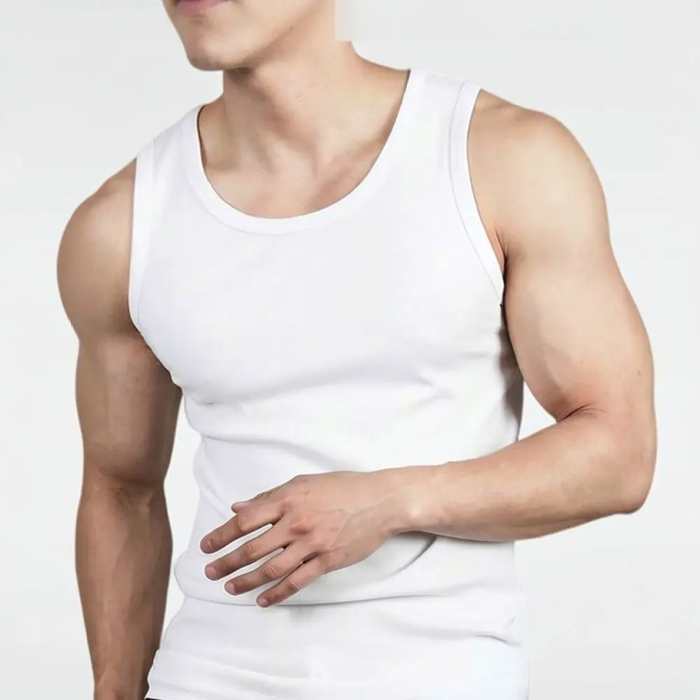 Mens Ribbed Cotton Tank Top Athletic Workout Vest Breathable Muscle Tee Sleeveless Gym Training Shirt Summer Sportswear Apparel