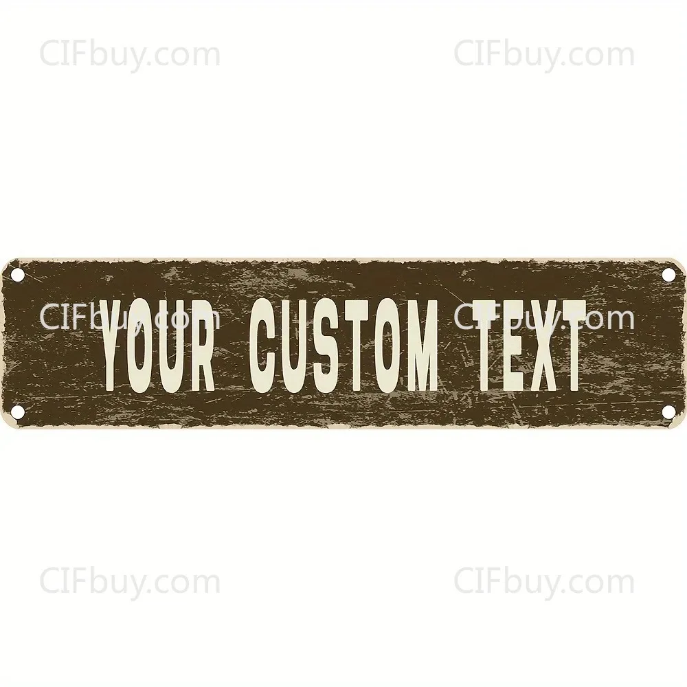 [2D Flat] 1pc Custom Text Vintage Dark Brown Distressed Metal Sign Personalized Bar Farmhouse Wall Hanging Decor
