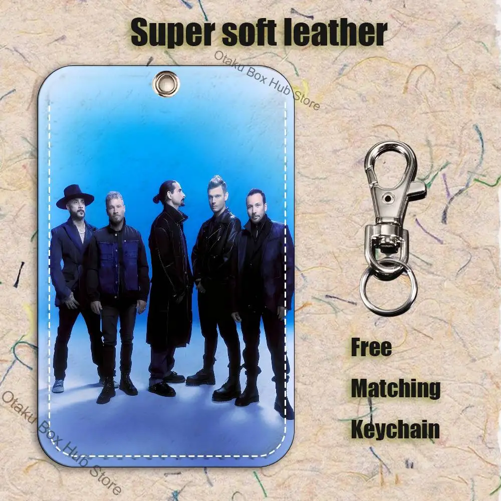B-Backstreet Boys BSB Pattern 1Pc PU Leather Card Holder Keychain Key Ring Door Lock Access Tags ID Card Case Keychain Card image 4