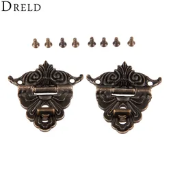 DRELD 2Pcs Antique Bronze Latches Funiture Hardware Decorative Jewelry Box Drawer Decorative Hasp Lock Latch With Screws 45*48mm