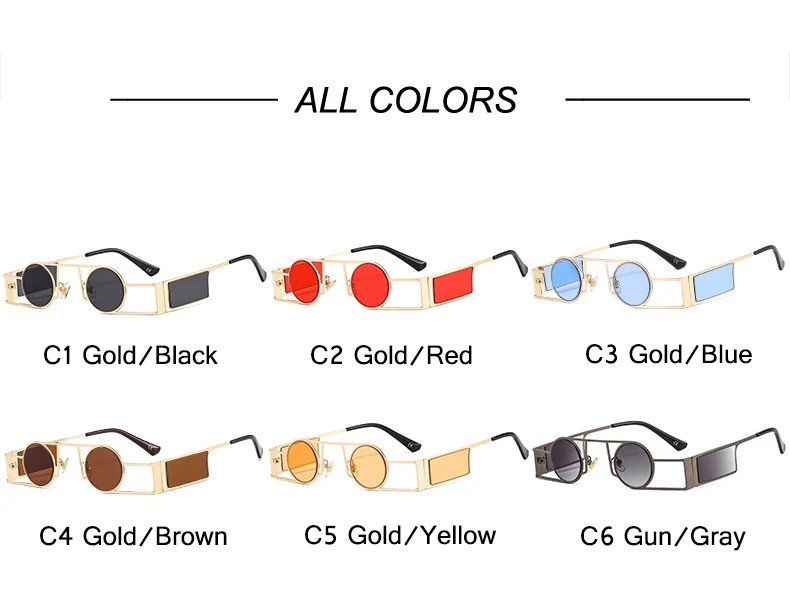 OEC CPO Punk Herren Runde Sonnenbrille Vintage Damen Retro Runde Sonnenbrille Weibliche Einzigartige Metall Steampunk Brille UV400 Oculos – Detail 4