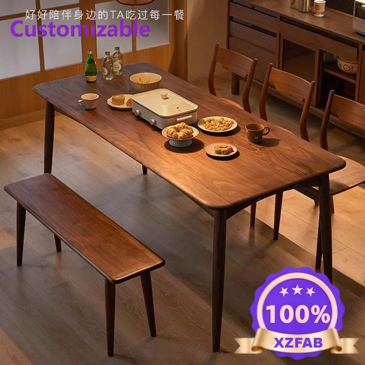 Factory Direct 2026 North American black walnut all-solid wood dining table and chairs for home Nordic Japanese rectangular furn