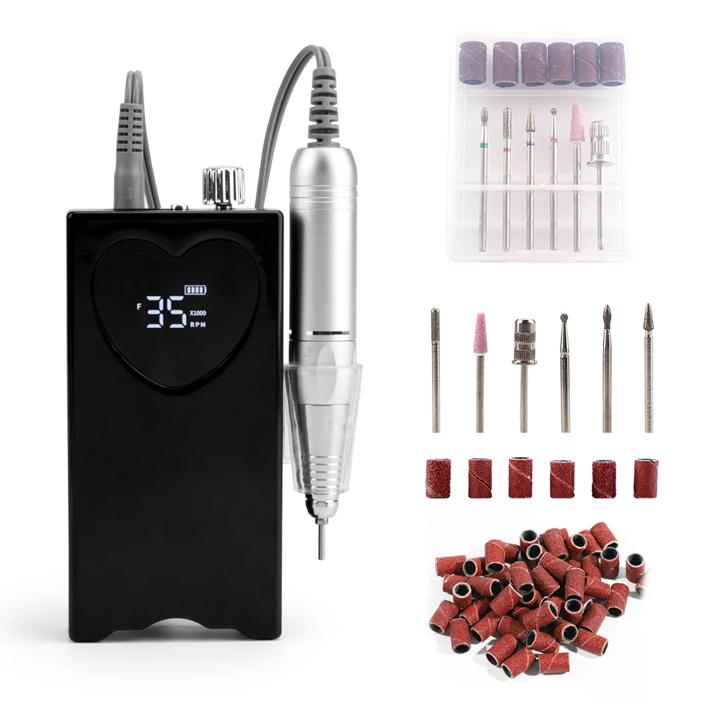 45W professionale per salone di bellezza strumento per manicure con schermo a cuore elettrico ricaricabile con spazzola di carbone pratica trapano per unghie