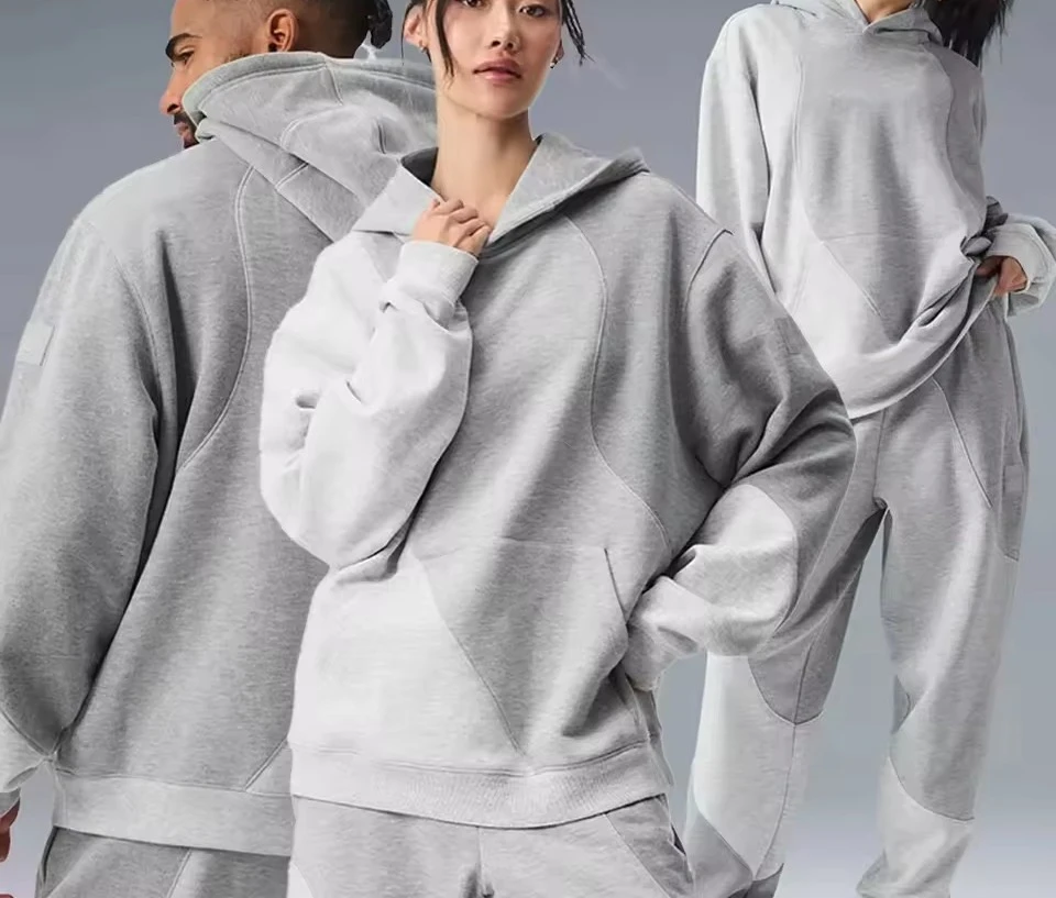 

al Unisex Sweatshirts Sweatpants Sweatshirts Loose Grey Contrast Patchwork Sweatshirts Jogging Loose And Comfortable Set
