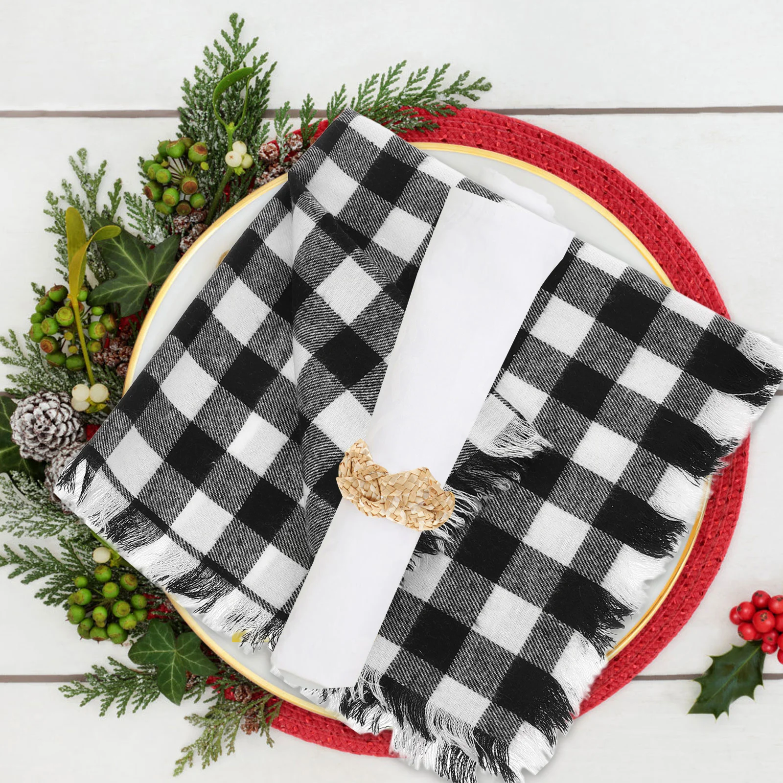 

4pcs Buffalo Check Napkins Cotton Plaid Cloth Dinner Napkins Soft Washable Reusable For Thanksgiving Beach Parties Farmhouse