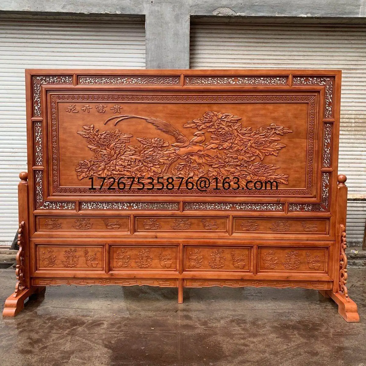 

Wood carving floor screen flower bloom rich seat screen solid wood double-sided carved screen living room entrance partition
