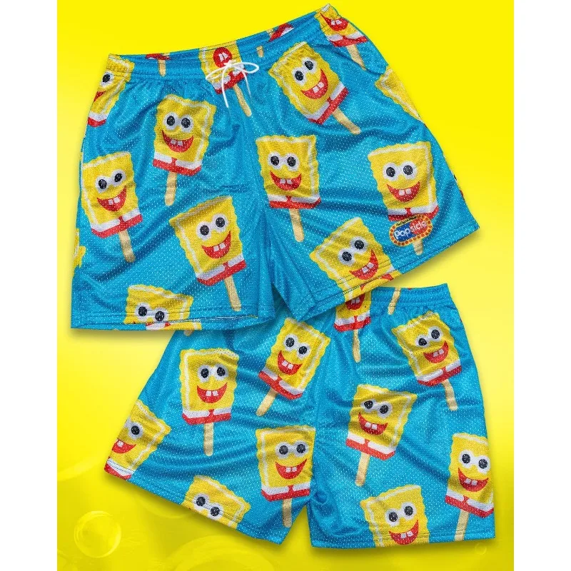 American Retro SpongeBob SquarePants Ice Cream Full Print Shorts for Men and Women Loose Cartoon Shorts