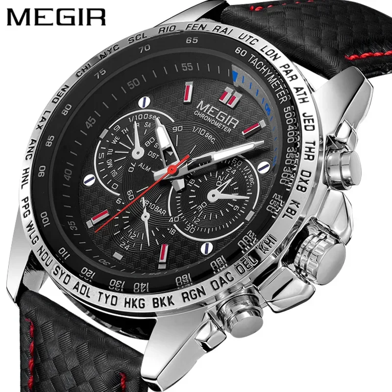 MEGIR 1010 Men's Watches Hot Fashion Brand Clocks Sport Clock Leather Strap Business Quartz Wrist Watch For Male(Free shipping)