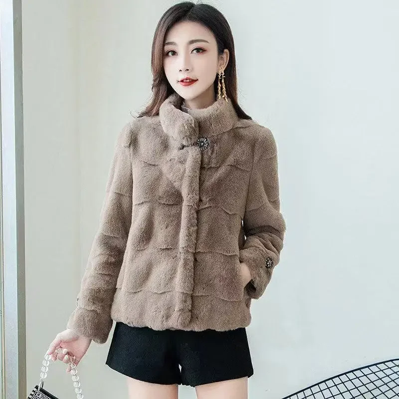 New Winter Coat for Women Faux Fur Jacket Imitation Mink Coat Short Tops Warm Thickening Fashion Brown Jacket Women