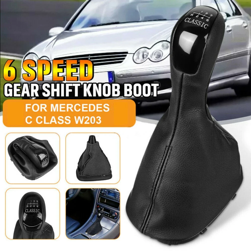 6 Speed Gear Shift Knob PU & Boot Cover Black for - C Class W203 2000-2006