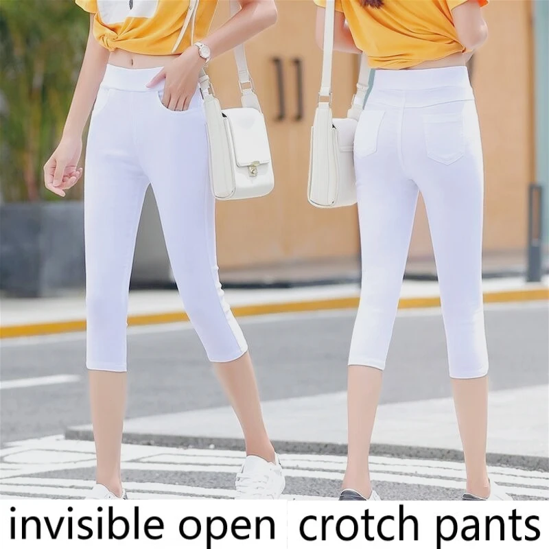 Summer Thin White Cropped Pants, Women Wear High-waisted Foreign Style Women's Pants, Stretchy Tight Plus-size Sports Underwear