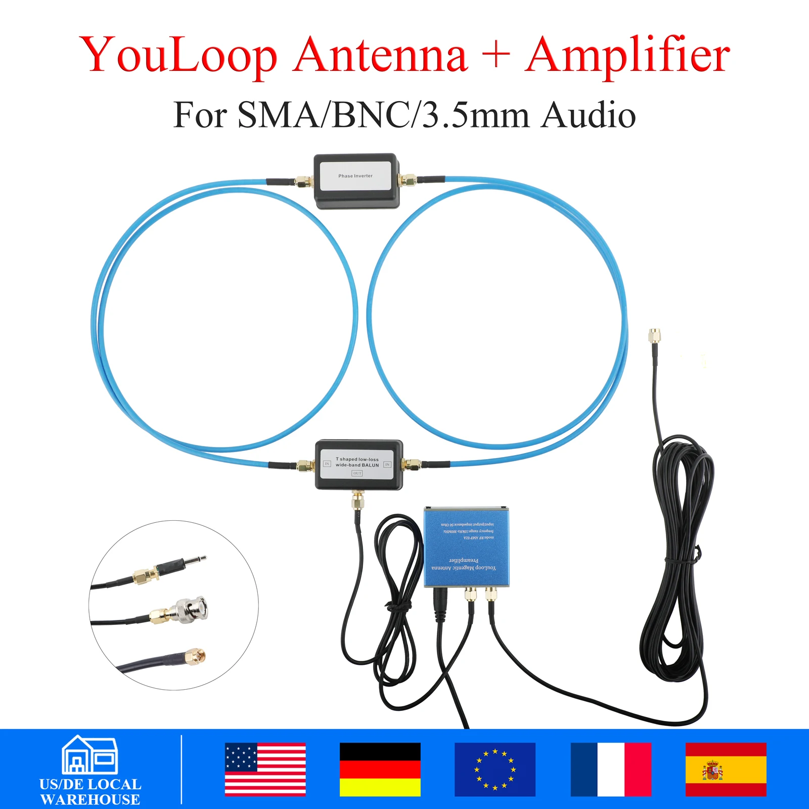 

Портативная магнитная антенна US YouLoop, 250 мВт, пассивная магнитная петлевая антенна, интерфейс SMA (с адаптером SMA на 3,5 мм/с SMA на BNC)