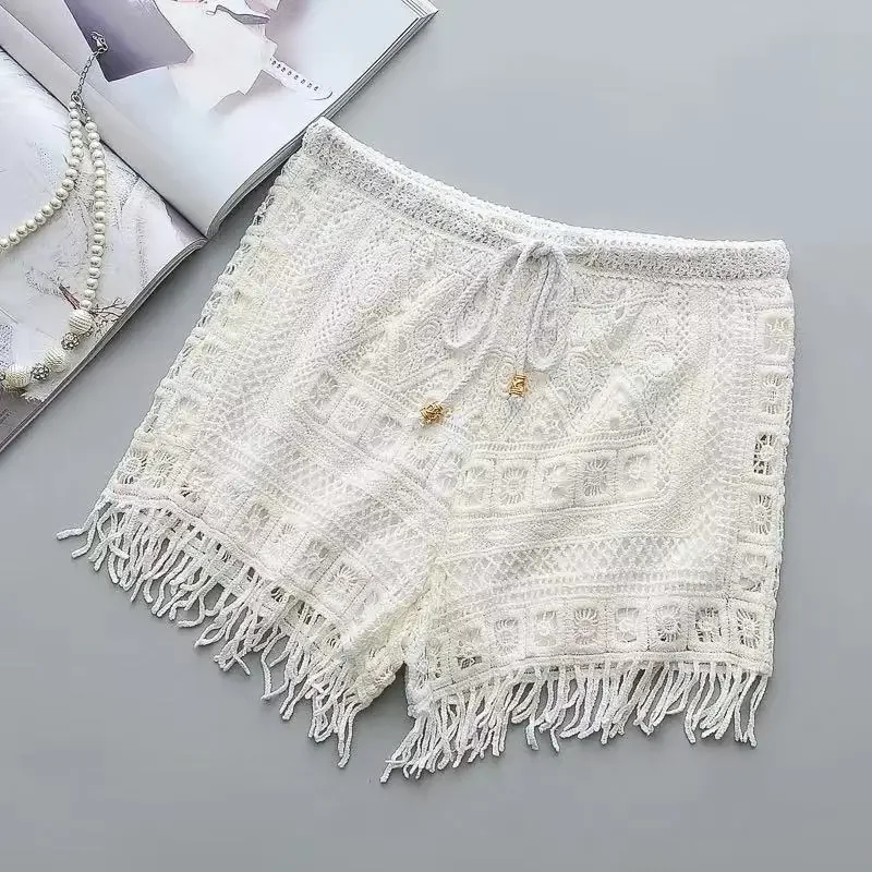 

Sports Shorts Women Summer Holiday Beachwear Shorts Women Hook Hollow Out Lace Short Pants