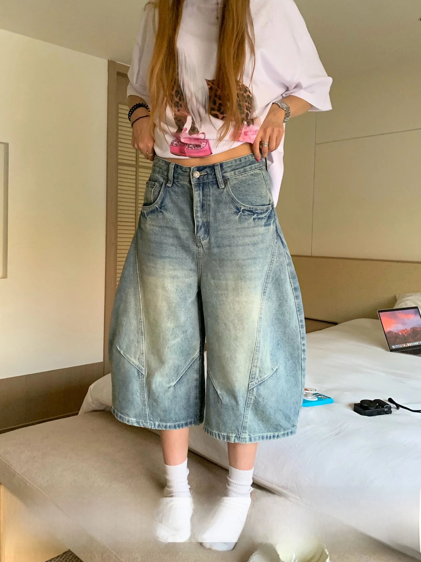 

Retro Washed American Style Denim Jeans Women's Wide Leg Casual Slimming Seven-Foot Pants Spring Summer Casual Straight Cut