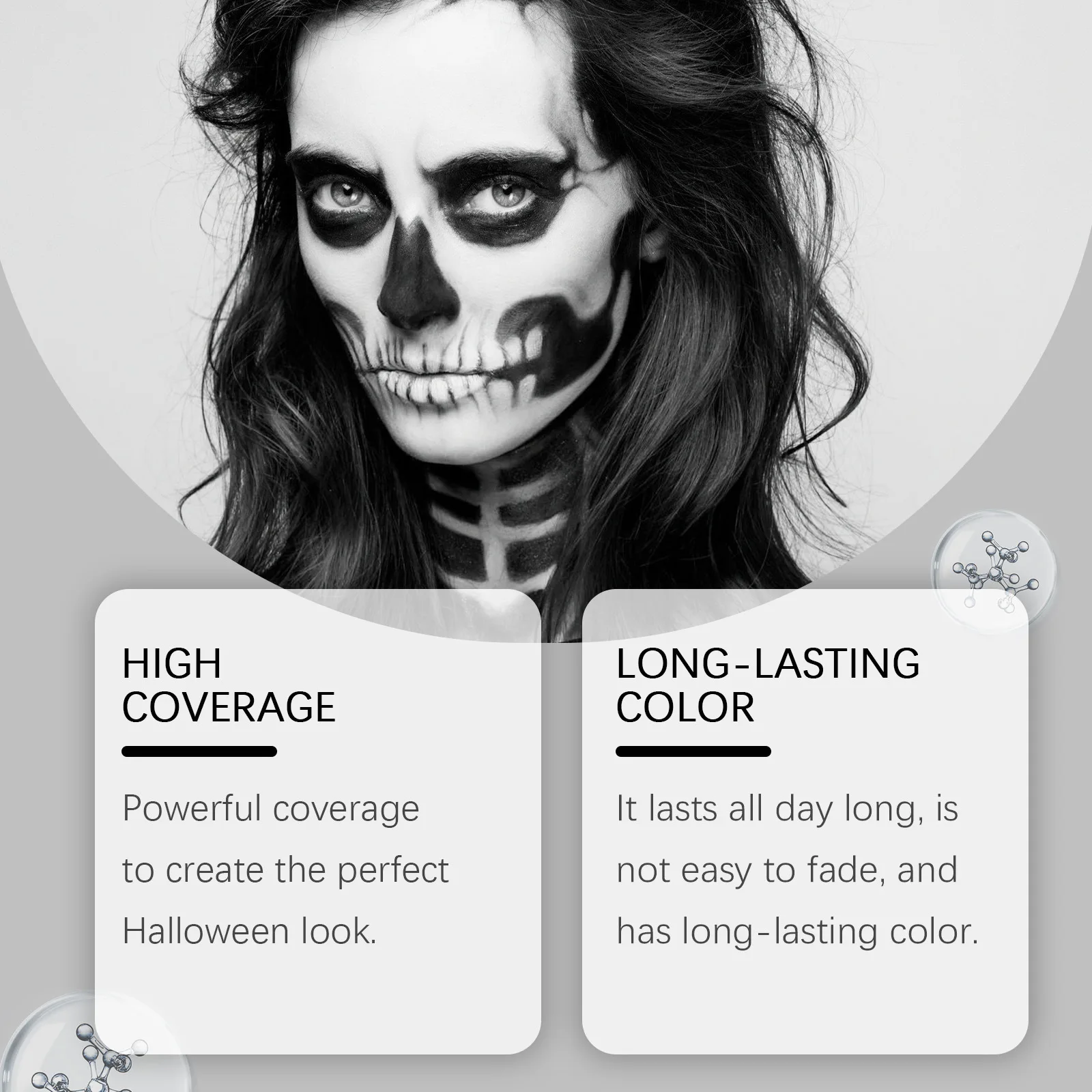 ฮาโลวีนสีดําสีขาวตา Face Body Paint เต็มรูปแบบน้ําหนักเบา Foundation Clown Joker แต่งหน้ากันน้ําครีมน้ํามันคอสเพลย์