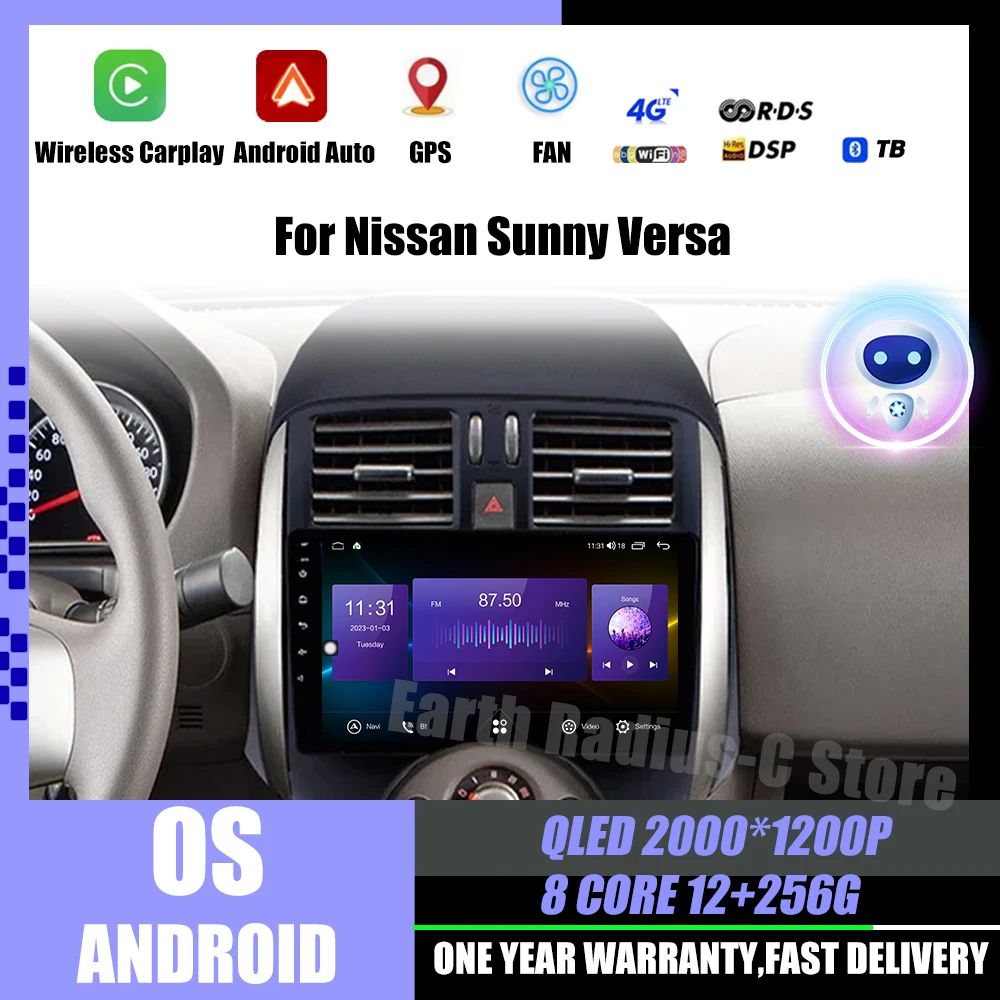 

Car Android OS Radio Stereo For Nissan Sunny Versa C17 2012-2014 Auto QLED Screen WIFI Multimedia Player GPS Navigation NO 2Din