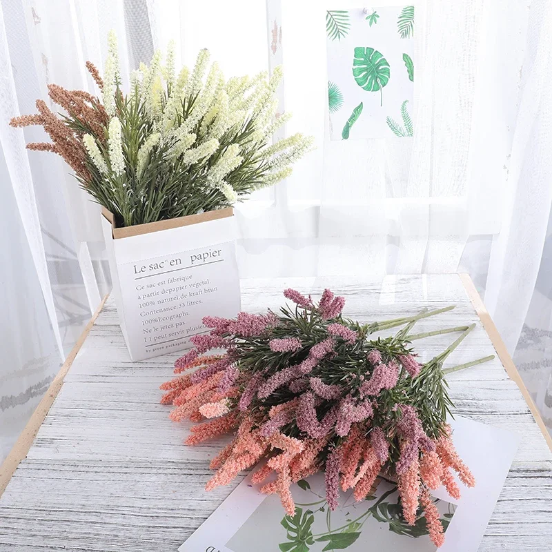 라벤더 폼 꽃 인조 신부 부케 플라스틱 가짜 식물 잔디 크리스마스 홈 웨딩 테이블 가을 장식용