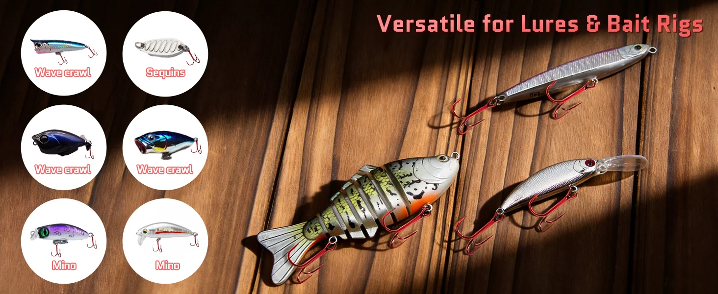 FishTrip 25 Stück Rote Dreifachhaken Scharfe Rundbogen-Angelhaken für Barsch und Forelle Rostfrei Rot Beschichtete Dreifachhaken – Detail 8