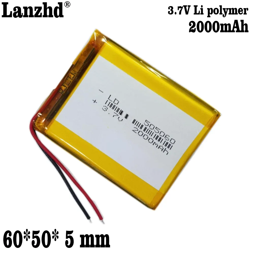 1-10ชิ้น505060 3.7โวลต์2000มิลลิเธียมโพลิเมอร์แบตเตอรี่ Li-Po สำหรับไฟ LED แบตสำรองลำโพงบลูทูธจีพีเอสของเล่นไฟฟ้า