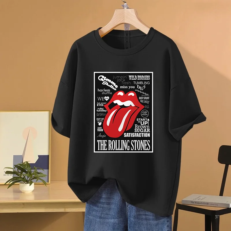 Rock Star Band Rolling Stones Print T Shirt Couple student street sports casual T-shirt