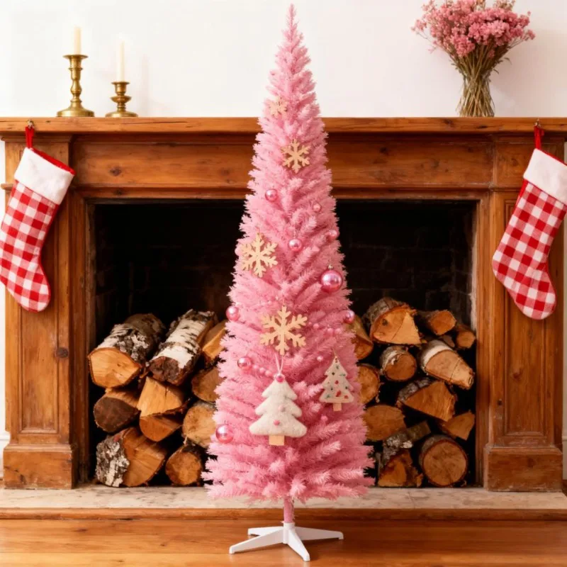 

Sleek Slim Artificial Pencil Christmas Tree – Lush Realistic Branch Tips Stable Plastic Stand Holiday Decor