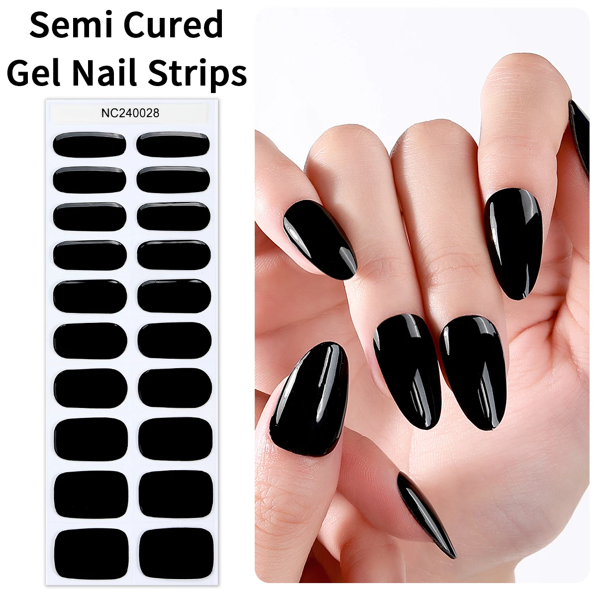 20Tips Red White Black Semi-Cured Gel Nail Wraps French Solid Color UV Gel Nail Stickers for Women Self Adhesive DIY Manicure