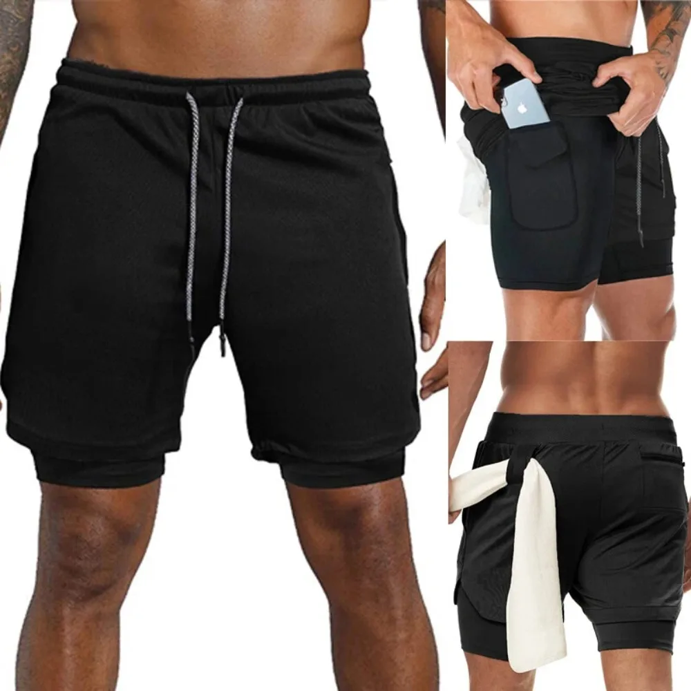 남성용 2-in-1 러닝 반바지, 속건성 스포츠 및 피트니스 반바지, 스포츠 반바지 남성 의류 농구 반바지