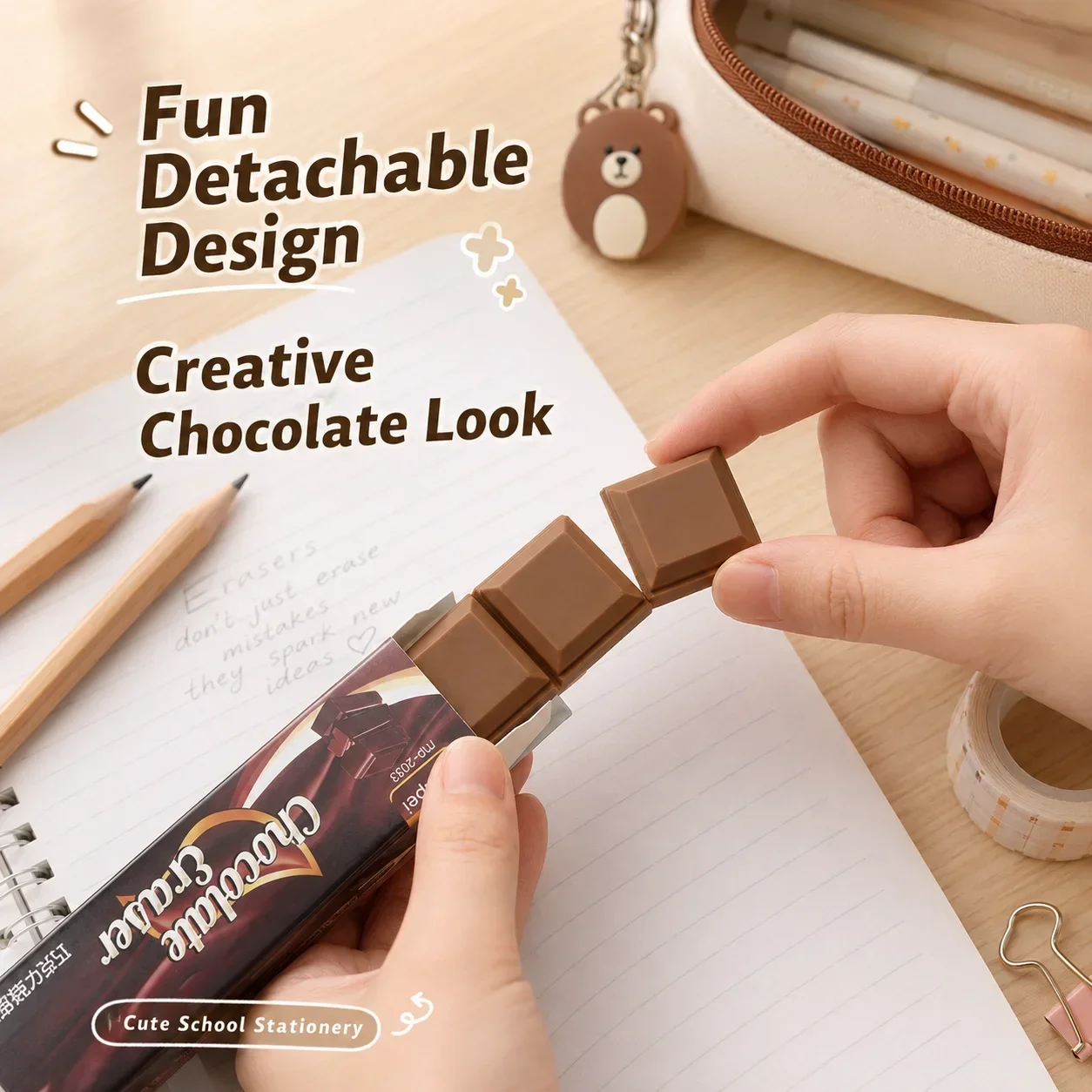 Creative Cute Chocolate Eraser, Funny Novelty Eraser for Students, High Beauty Stationery Prize for Kids