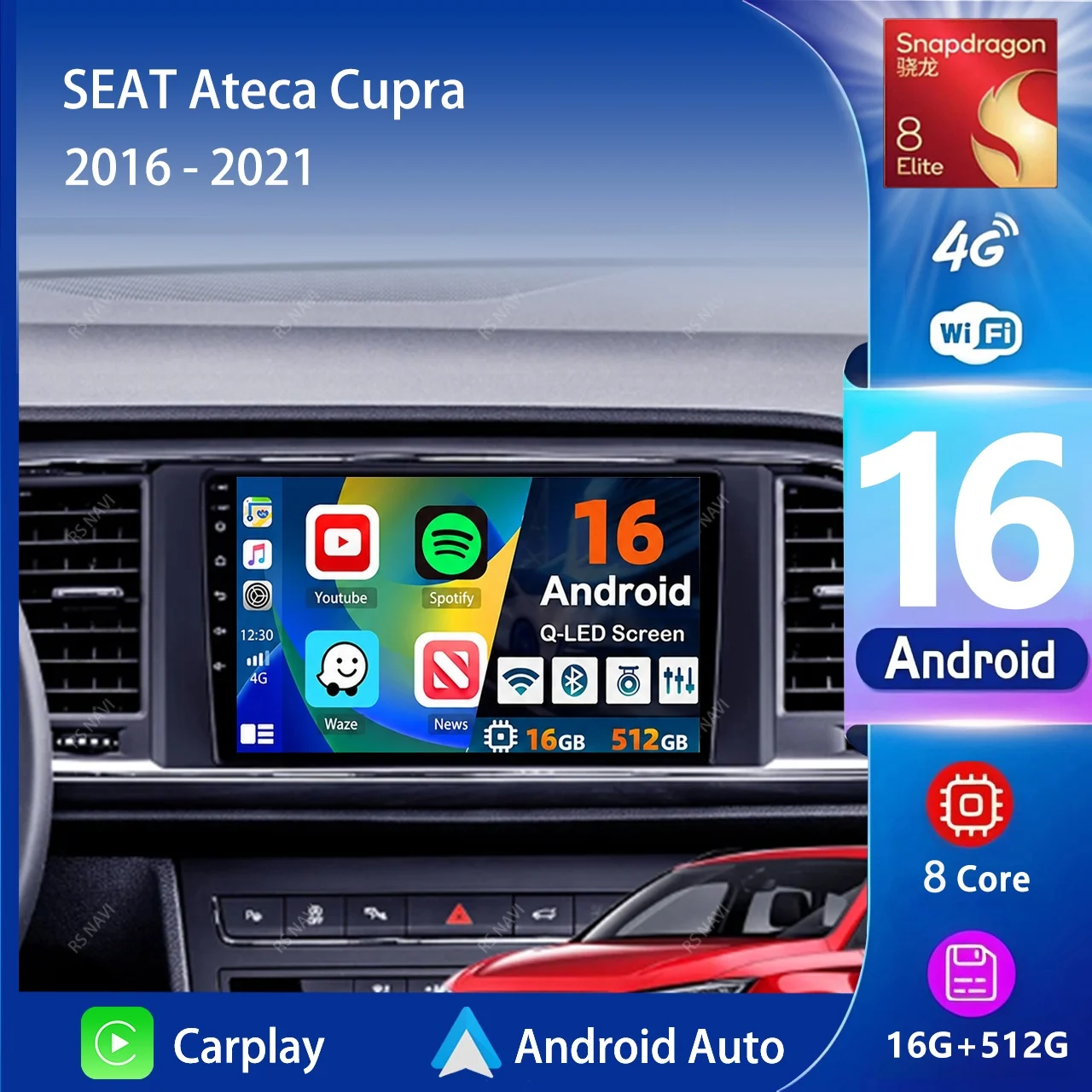 Android 16 Carplay Auto 2K Screen Car Radio Multimedia Player For SEAT Ateca Cupra 2016 - 2021 2 Autoradio Stereo 2din Head Unit