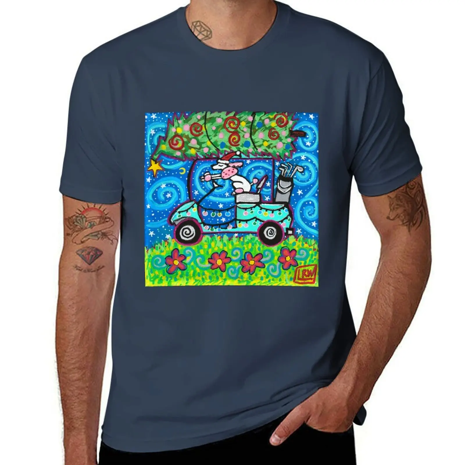 

GOLF CART SANTA POODLE DOG T-Shirt Quick Dry Fishing T-Shirt
